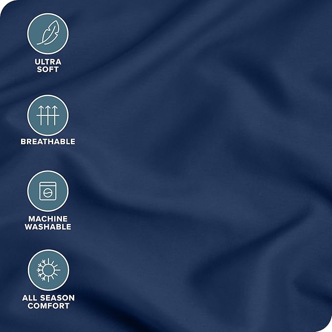 Bare Home Microfiber Pillow Cases - Toddler Size Set of 2 Cooling Pillowcases Double Brushed Dark Blue Pack Easy Care (Toddler Pillowcase 2, Dark Blue)