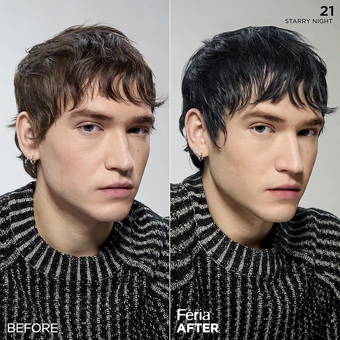 L'Oreal Paris Feria Multi-Faceted Shimmering Permanent Hair Color, 21 Starry Night (Bright Black), Pack of 1 Hair Dye Kit