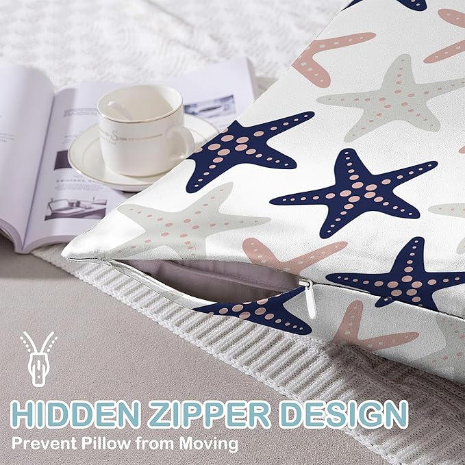 Sea Starfish Modern Satin Pillow Case Queen Size,Soft Pillowcases for Hair and Skin Similar to Silk,Pillowcases with Hidden Zipper Bedding Accessories,20X30 Inches,1 Pack