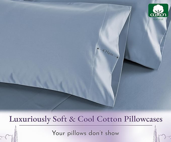 California Design Den King Size Pillowcases Set of 2-1000 Thread Count Sateen, Soft and Thick 100% Cotton King Size Pillow Covers, Durable - Blue