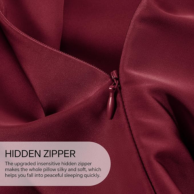 INFIIXSO Mulberry Silk Pillowcase for Hair and Skin, Silk Pillow Cases Queen Size Set of 2 with Hidden Zipper 20x30 Inches, Smooth and Soft Cooling Pillow Cases for Hot Sleepers(Burgundy, 2 Pack)