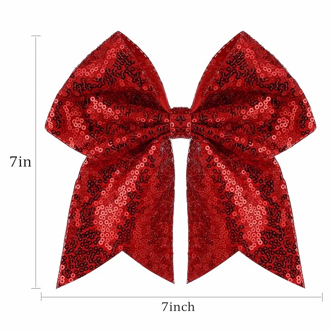 Large Glitter Cheer Bows Clips, Jumbo Big 7 Inch Cheerleading Sequin Hair Bow Hair Accessories for Teens Girls Football Sports Cheerleader Outfit Uniform (Red)