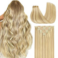 GOO GOO Clip in Hair Extensions Real Human Hair, Remy Human Hair Extensions Clip ins for Women, Natural Human Hair, 22inch 150g 7Pcs, 18D/22F Dirty Blonde Highlights