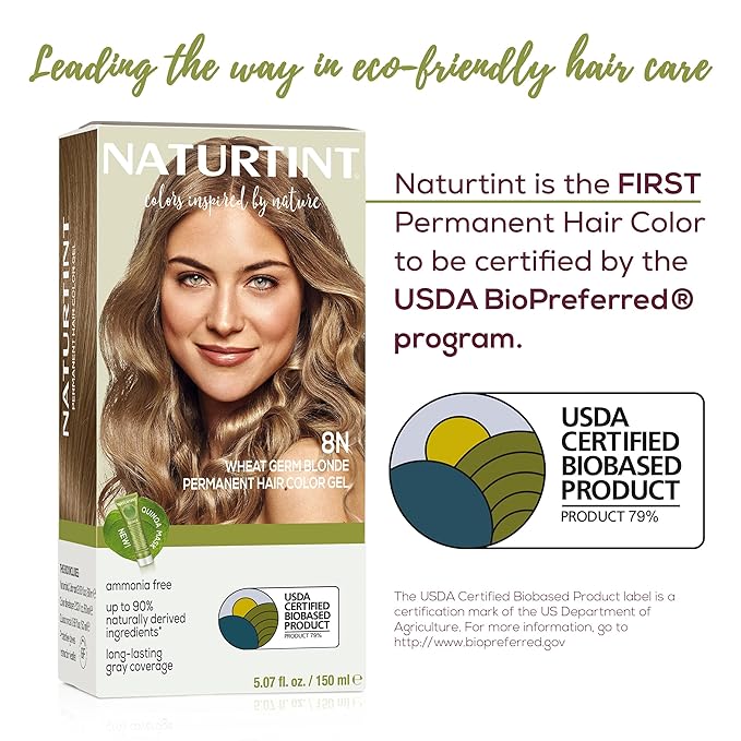 Naturtint 8N Wheat Germ Blonde Permanent Hair Color (Pack of 6), Ammonia Free, Vegan, Cruelty Free, up to 100% Gray Coverage, Long Lasting Results (Packaging may vary)