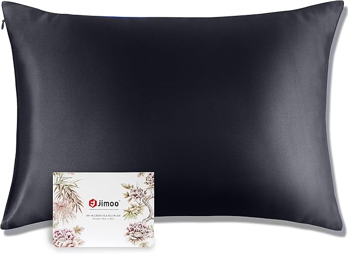 J JIMOO 100% Mulberry Silk Pillowcase for Hair and Skin, Both Sides 19 Momme Pure Natural Silk Pillowcases Soft Breathable King 20''×36'', Dark Grey 1 Pack