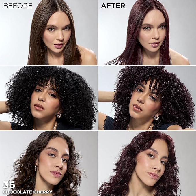 L'Oreal Paris Feria Multi-Faceted Shimmering Permanent Hair Color, 36 (Chocolate Cherry) Deep Burgundy Brown, Pack of 2 Hair Dye Kit