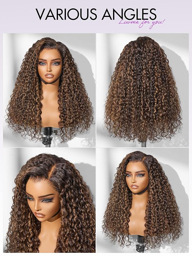 LUVME HAIR 7x6 HD Lace All-Day Comfort Wig PartingMax Lace Wigs Water Wave Curly Lace Front Wigs Human Hair Pre Cut Plucked Lace Frontal Glueless 20 Inches Hlighlight Color