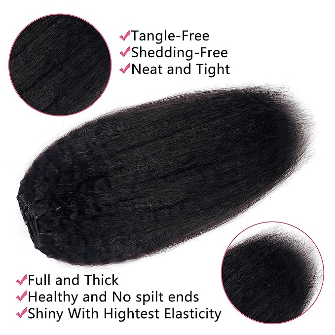 Kinky Straight Clip in Hair Extensions Real Human hair For Women Brazilian Virgin Clip ins Human Hair Extensions 8 pcs 120g/pack(30inch,#1B)