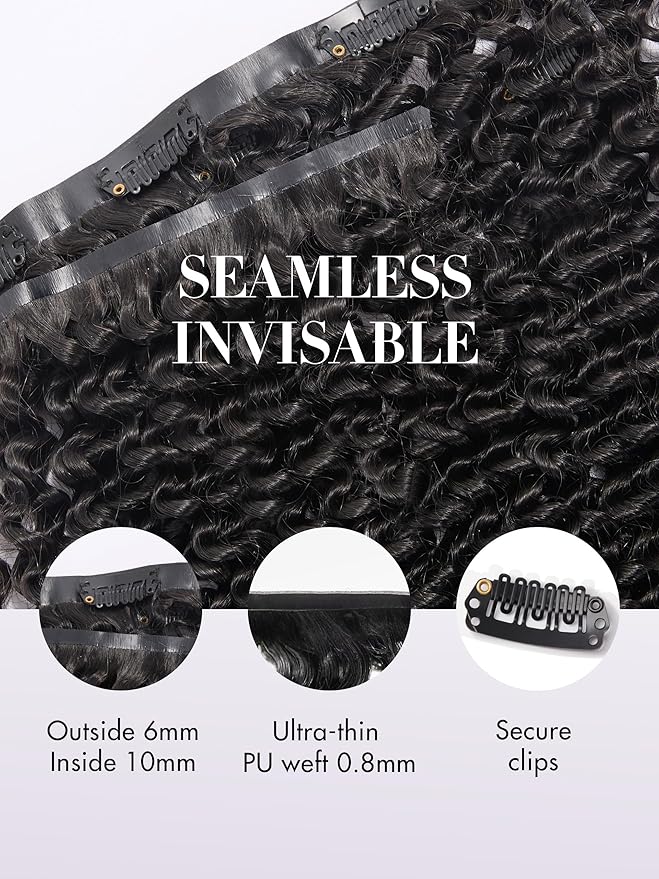 LUVME Curly Clip in Hair Extensions Real Human Hair Kinky Curly Clip ins Full Head with 2 Pack for Women Remy Human Hair Natural Black 270g 14pcs 20Inch