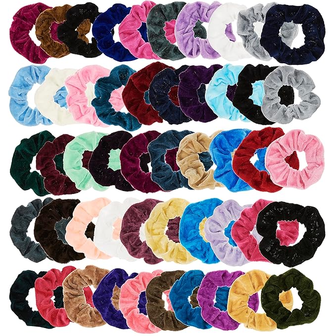 Expressions Scrunchie Set of 50 Comfy, Colorful Scrunchies in a Convenient Drawstring Storage Bag, Accessories for Women and Girls , Great Value, Damage Free,