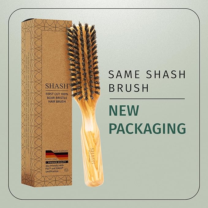 SHASH 100% First Cut Boar Bristle Hair Brush, Suitable For Thin To Normal Hair - Naturally Conditions Hair, Improves Texture, Exfoliates, Stimulates, Made in Germany