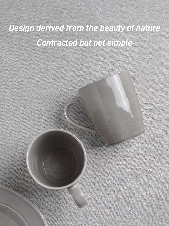 famiware Aurora Coffee Mugs, 14oz Mug Set of 4, Stoneware Mug, Cups for Kitchen, Cappuccino, Latte, Reactive Glaze, Microwave Safe, Scractch-resistant, Slate gray