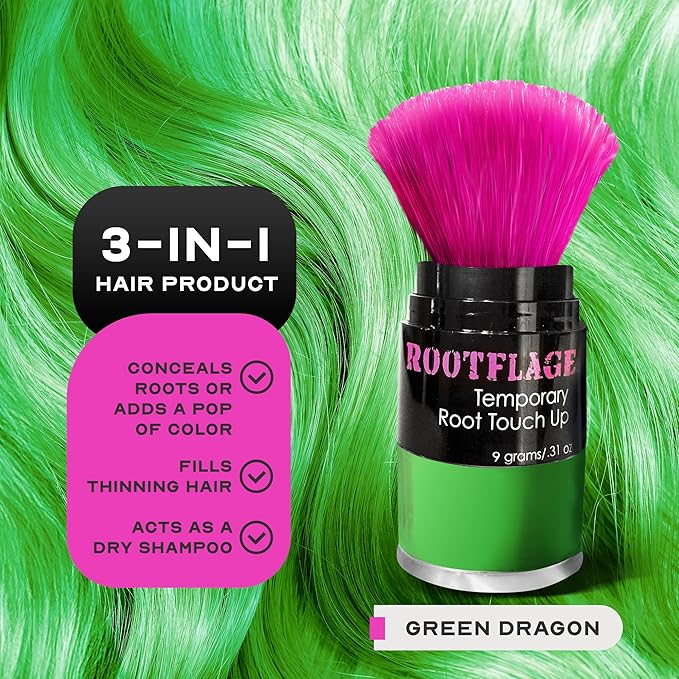 Rootflage Temporary Root Touch Up Hair Color Powder - Thinning Hair Concealer with Applicator Brush, 31 oz (08 Green Dragon)