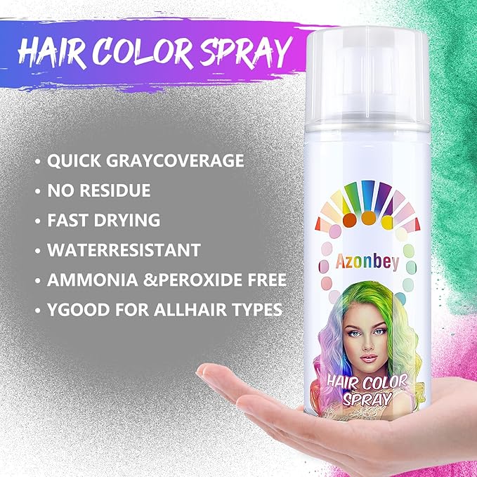 Halloween Hair Spray,Temporary Hair Color Spray for Women Kids Men,Washable Hairspray,Colored Hair Spray,Color Hairspray for Halloween,Party,Cosplay,Christmas Day (Gray)