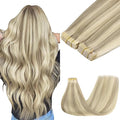 GOO GOO Tape in Hair Extensions Human Hair, 17A/60A Ash Blonde Highlighted Platinum Blonde, 10inch 60g 40pcs, Skin Weft Seamless Invisible, Silky Straight with Thick Ends, Remy Human Hair