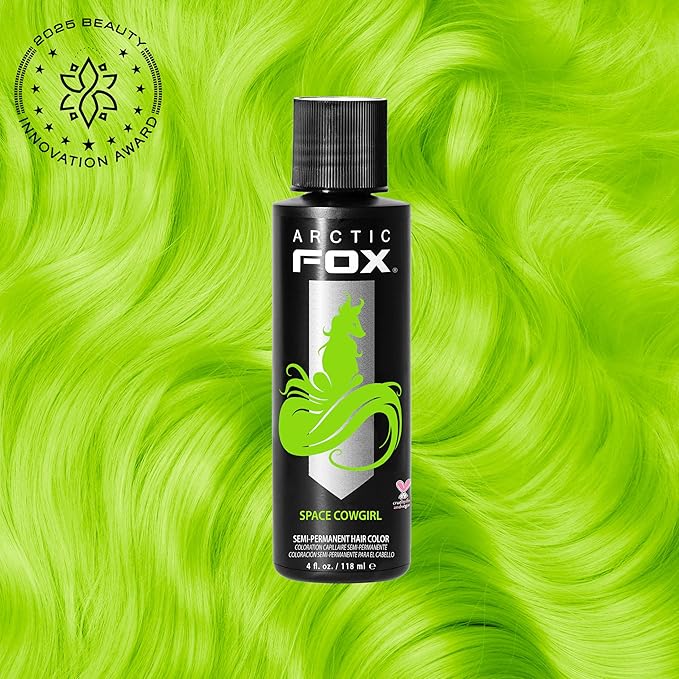 Arctic Fox Semi-Permanent Hair Dye, Vegan & Cruelty-Free, Vibrant Electric Green, Ammonia-Free, Peroxide-Free, Space Cowgirl, 4 Fl Oz (Pack of 2)