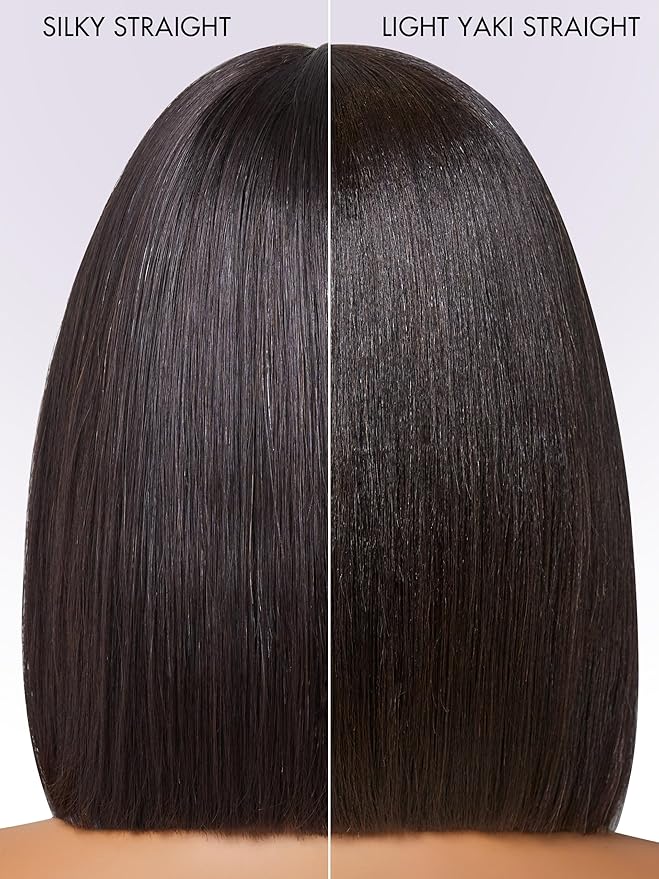LUVME HAIR 14 Inch Light Yaki Straight Bob Wig with Bangs Human Hair Realistic HD Lace Short Black Bob Wigs, Ready to Go Blunt Cut Bob Wig Glueless 180 Density