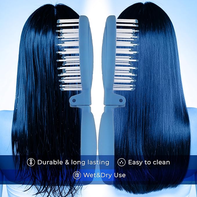 Mini Detangler Travel Hair Brush with Mirror, Makaron Hair Brushes for Women, Men and Kids, Unique 3D Flexible Design for All Hair Types, Styling Accessory, Travel Essentials for Women (DARK BLUE)
