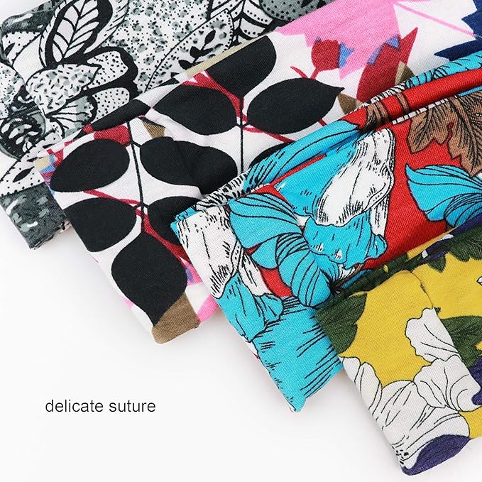 DRESHOW 6 Pack Headbands for Women Boho Headbands Vintage Flower Elastic Workout Yoga Sports Facial Knotted Crocheted Elastic Head Wrap