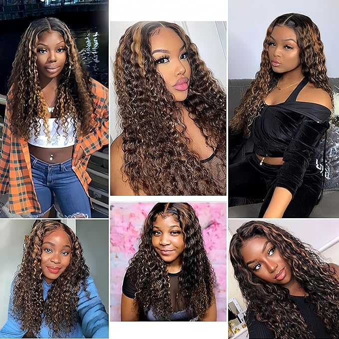 Highlight Bundles Human Hair P1B30 Deep Wave Bundle Brazilian Virgin Remy Hair 3 Bundles 18 20 22 Inch Niegmeag Double Weft 2 Tone Black and Light Brown Deep Wave Bundle
