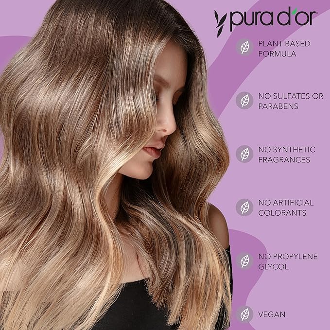 PURA D'OR Apple Cider Vinegar Thin2Thick Set (16oz x 2) ACV Shampoo & Conditioner, Clarifying - Biotin, Keratin, Caffeine, Castor Oil, Aloe - All Hair Types, Men & Women (Packaging may vary)