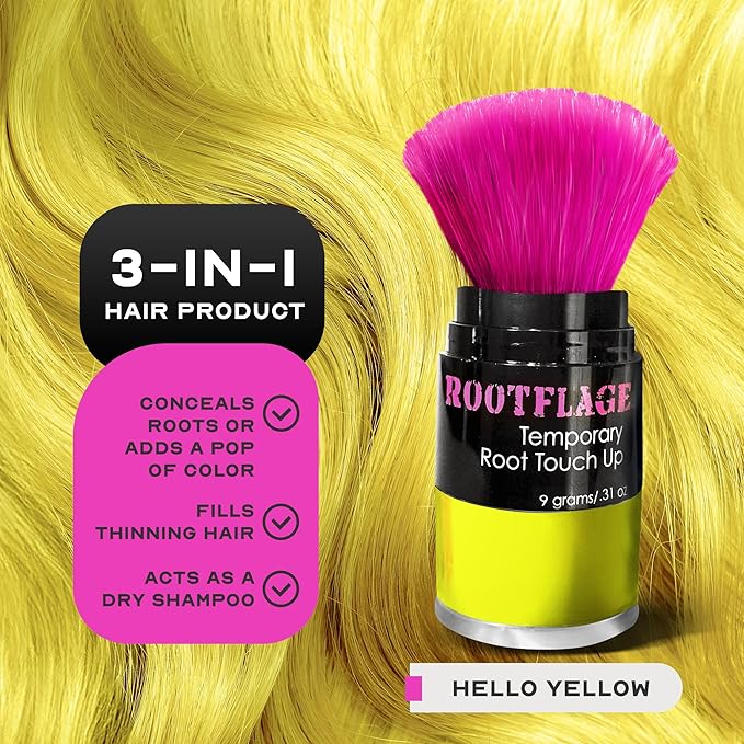 Temporary Hair Color, Fun Colored Hair Powder - Temporary Hair Dye, Root Concealer, Hair Texturizer, Kabuki Applicator with Detail Brush Included (Hello Yellow)