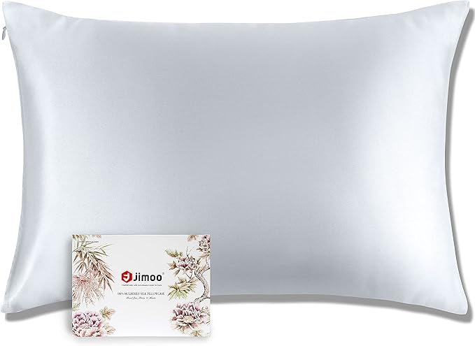 J JIMOO 100% Mulberry Silk Pillowcase for Hair and Skin, Both Sides 19 Momme Pure Natural Silk Pillowcases Soft Breathable Queen 20''×30'', Silver Grey 1 Pack