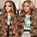 30 Inch Highlight Ombre 13x6 Lace Front Wig Human Hair 210 Density Body Wave Honey Blonde Glueless HD Transparent Lace Frontal Wigs for Women 4/27 Colored