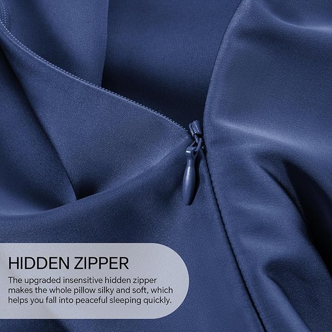 INFIIXSO Mulberry Silk Pillowcase for Hair and Skin, Silk Pillow Cases Queen Size Set of 2 with Hidden Zipper 20x30 Inches, Ultra Smooth and Soft Cooling Pillow Cases for Hot Sleepers(Navy, 2 Pack)