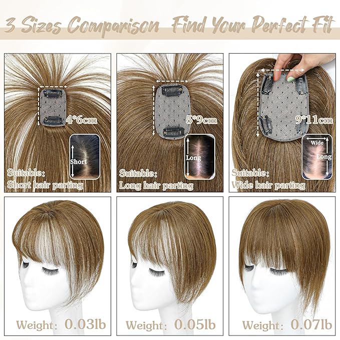 Human Hair Toppers for Women - 150% Density Clip In Hair Topper with Bangs U Shape 10 Inch Toppers Hairpieces for Women Perfect for Thinning Hairr Ideal for Daily Use Brown
