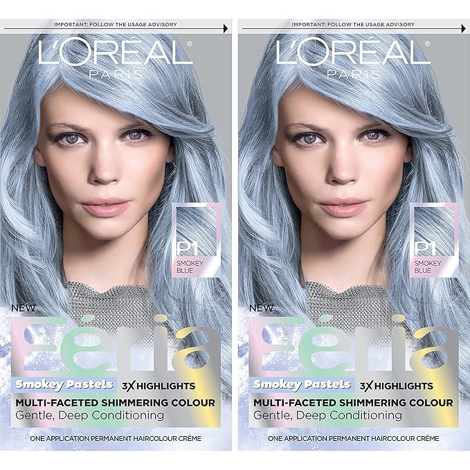 L'Oreal Paris Feria Multi-Faceted Shimmering Permanent Hair Color, 411 Sapphire Smoke (Smokey Blue), Hair Dye Kit, Pack of 2