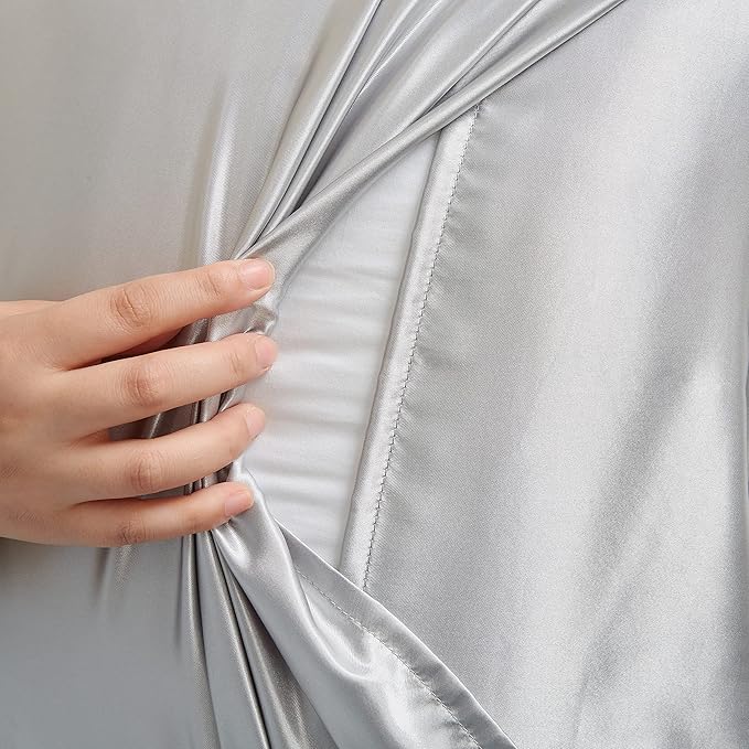 Light Grey Satin Pillowcases Queen Size Set of 2 for Hair and Skin,Light Grey Silk Pillowcase Breathable Pillowcase with Envelope Closure