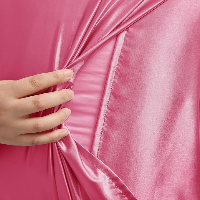 Peach Red King Size Satin Pillowcase Set of 2 with Envelope Closure,Peach Red Silk Pillowcase for Hair and Skin (20x36)