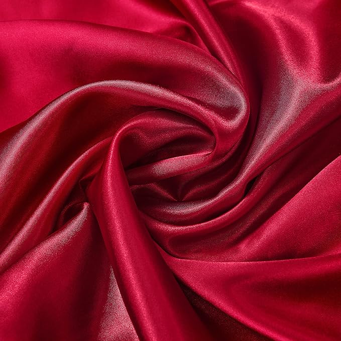 Wine Red Satin Pillowcase Standard Set of 2 with Envelope Closure，Wine Red Silk Pillowcase for Hair and Skin (20x26)