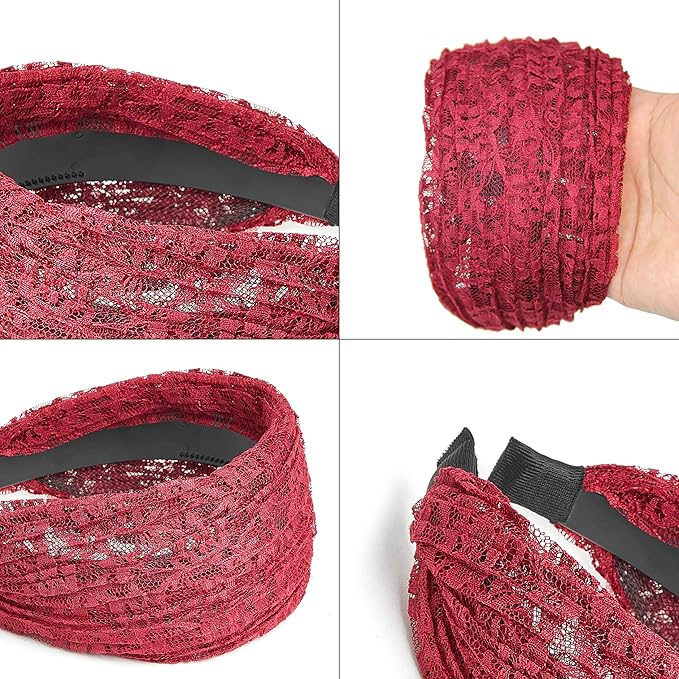 DORIS&JACKY Fashion 2.5 Inch Wide Lace Headbands Elastic Hairbands With Teeth Headwear Accessories For Women And Girls… (Wide Lace-5PCS)