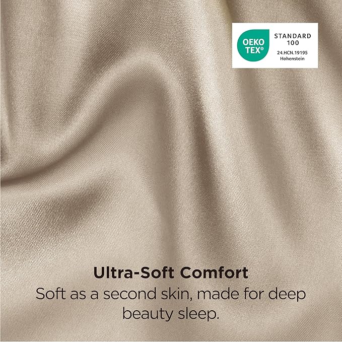 Bedsure Satin Pillowcase 2 Pack Similar to Silk Pillow Cases Standard Size, Pillow Case for Sleeping Women with Envelope Closure, Gifts for Women Men, Khaki, 20x26 Inches, 2pcs